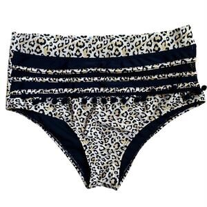 NO BRAND Leopard Pom Bikini Bottoms Black Taupe White Size Large Slightly Cheeky